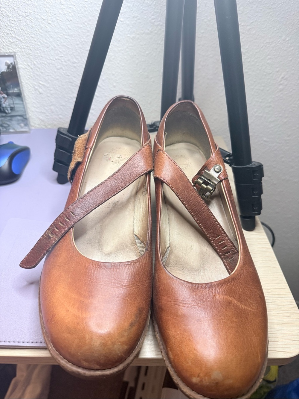 Dr. Martens Women's Tan Leather Mary Jane Flats with Buckle Strap